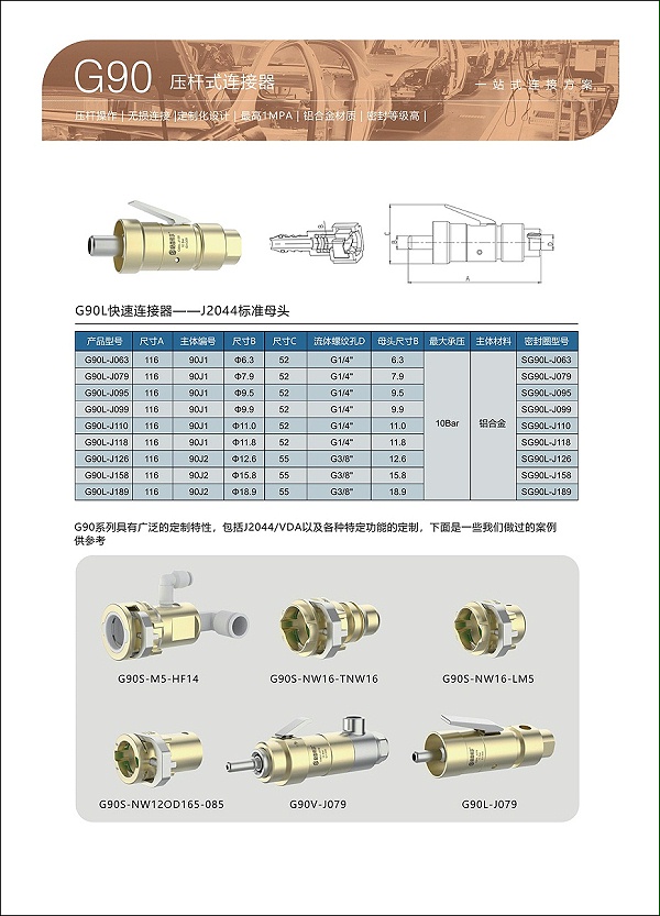 G90L系列压杆式无损连接器选型表
